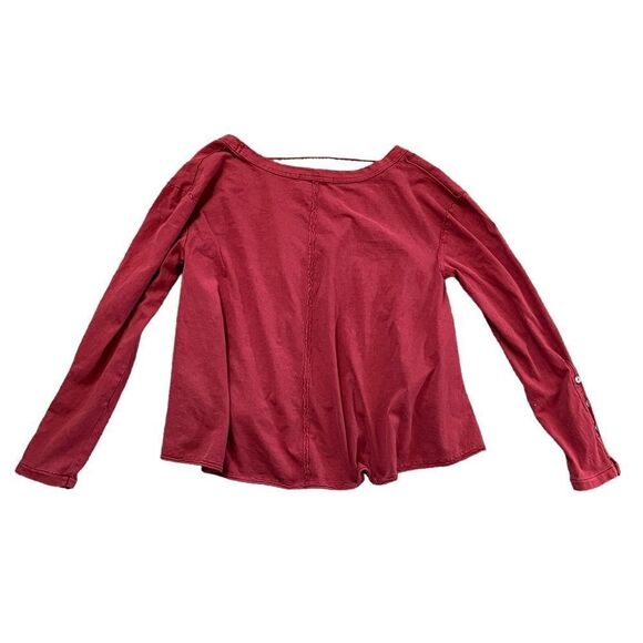 WE THE FREE Oversized Cropped Long Sleeve Shirt Red Size Medium - Picture 4 of 7